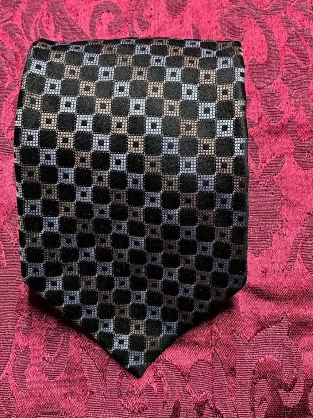 Calvin Klein Black‎ Geometric Patterned 100% Silk Tie